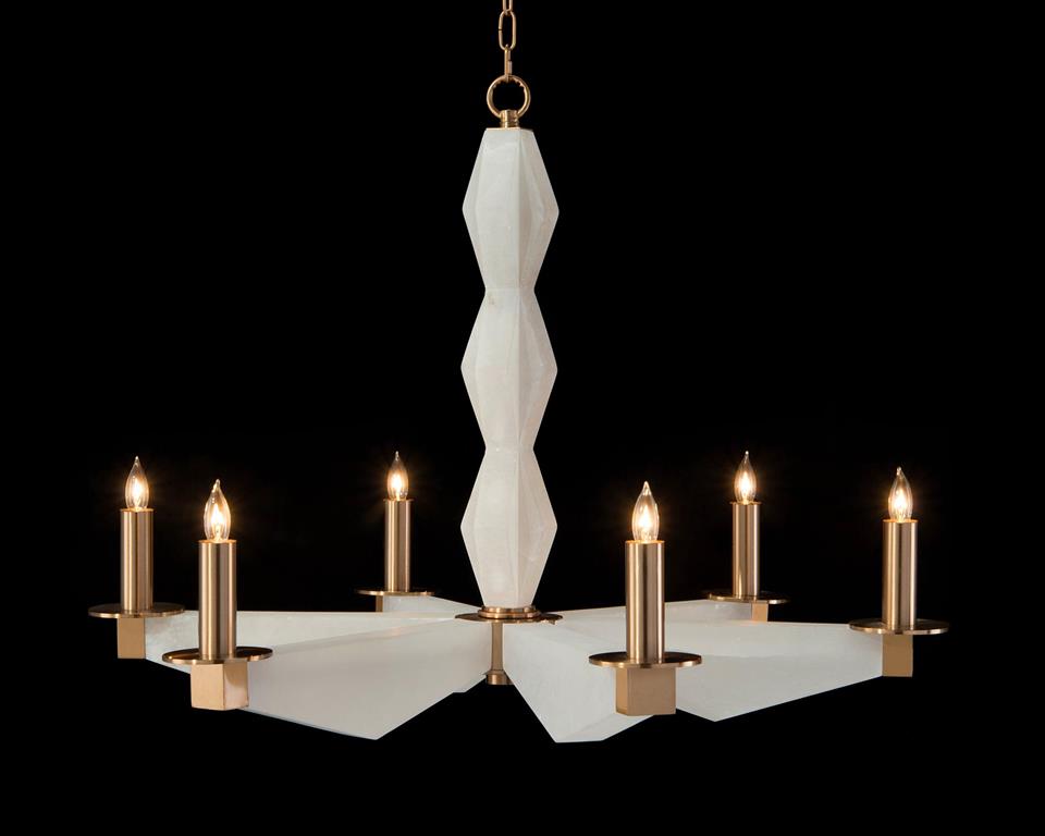 Sculptural Alabaster and Brass Six-Light Chandelier