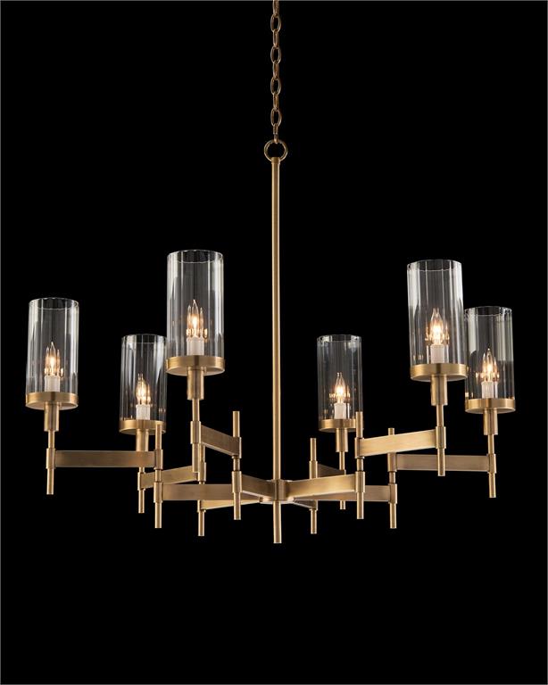 Brass-Plated Six-Light Chandelier