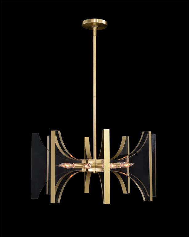 Genesis: Acrylic and Antique Brass Eight-Light Chandelier