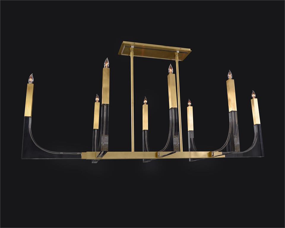 Genesis: Acrylic Eight-Light Chandelier with Antique Brass