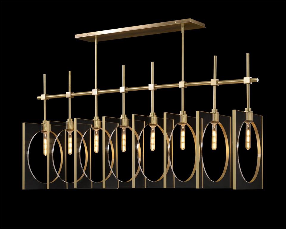 Genesis: Acrylic Eight-Light Pendant in Antique Brass