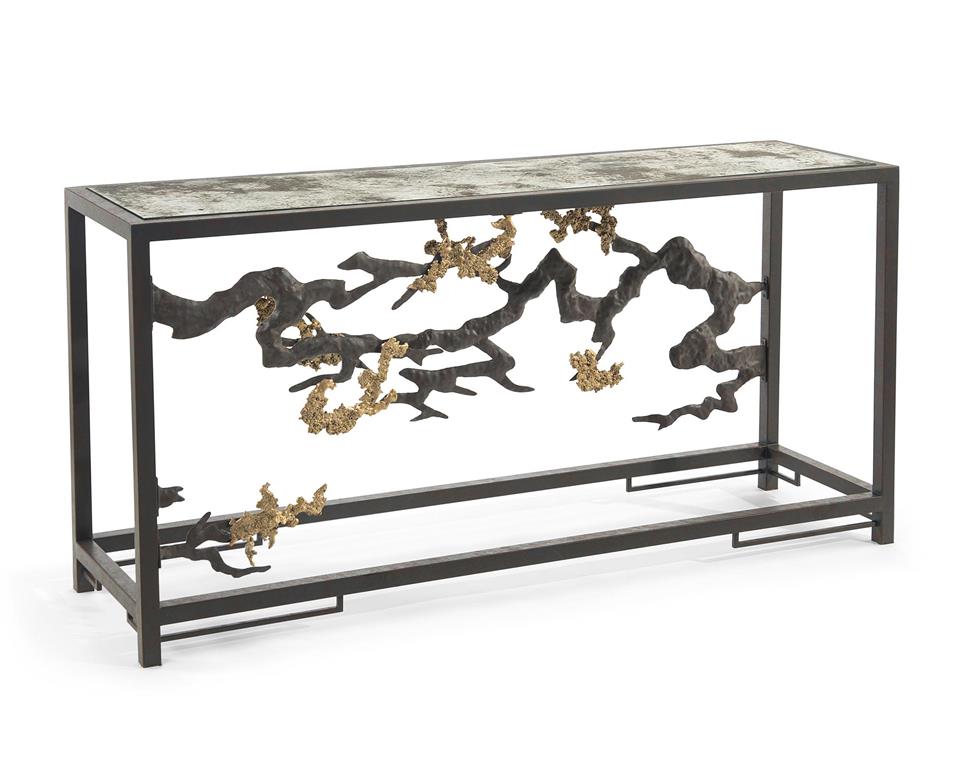Sculpted Console Table in Antique Brass