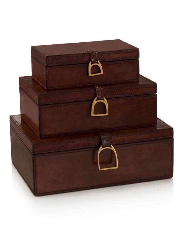 Set of Three Lacquered Hazel Leather Boxes