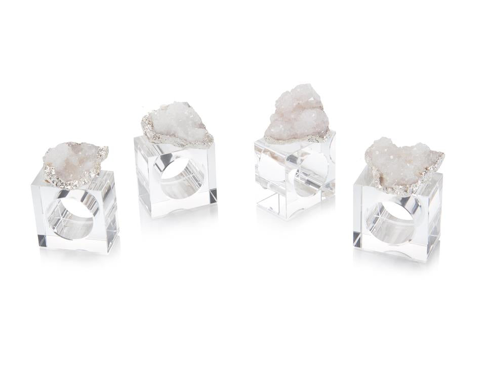 (each) Set of Four White and Silver Geode Napkin Rings