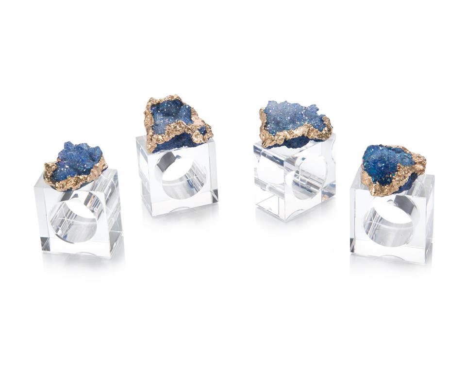 (each) Set of Four Blue and Gold Geode Napkin Rings
