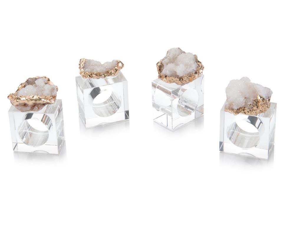 (each) Set of Four White and Gold Geode Napkin Rings