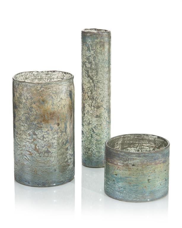 Set of Three Foil and Green Cylindrical Vases