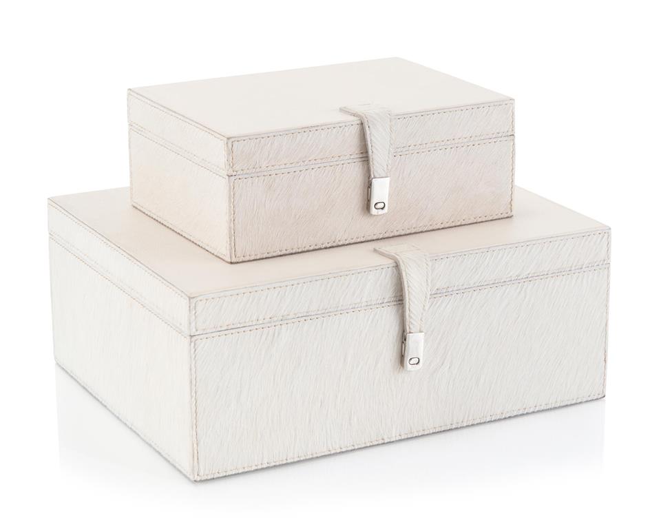 Set of Two Cream Leather Boxes