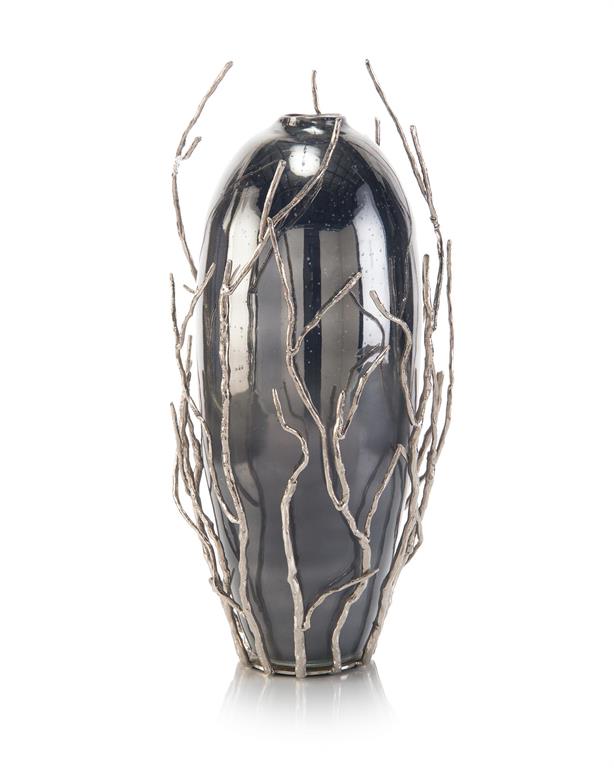 Sapling-Encased Smoky Glass Jar