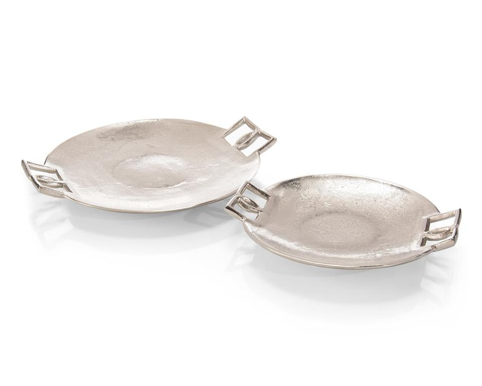 Set of Two Silver Trays with Equestrian Buckle Handles