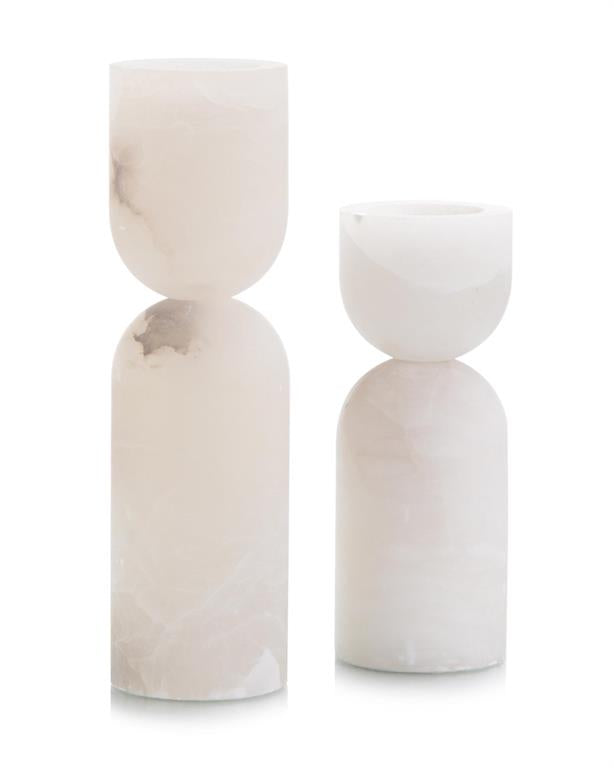 Set of Two Alabaster Candleholders