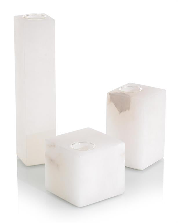 Set of Three Cubist Alabaster Vases