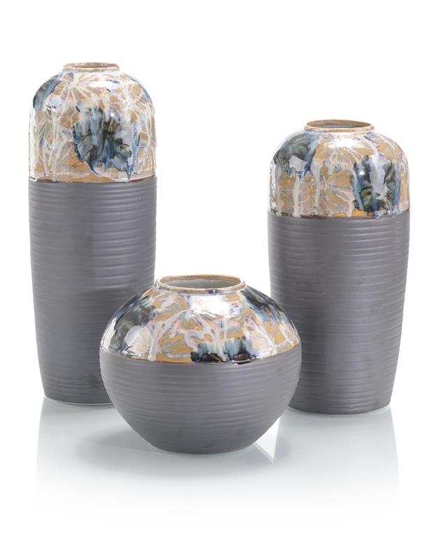 Set of Three Hand-Painted Porcelain Blossom Vases