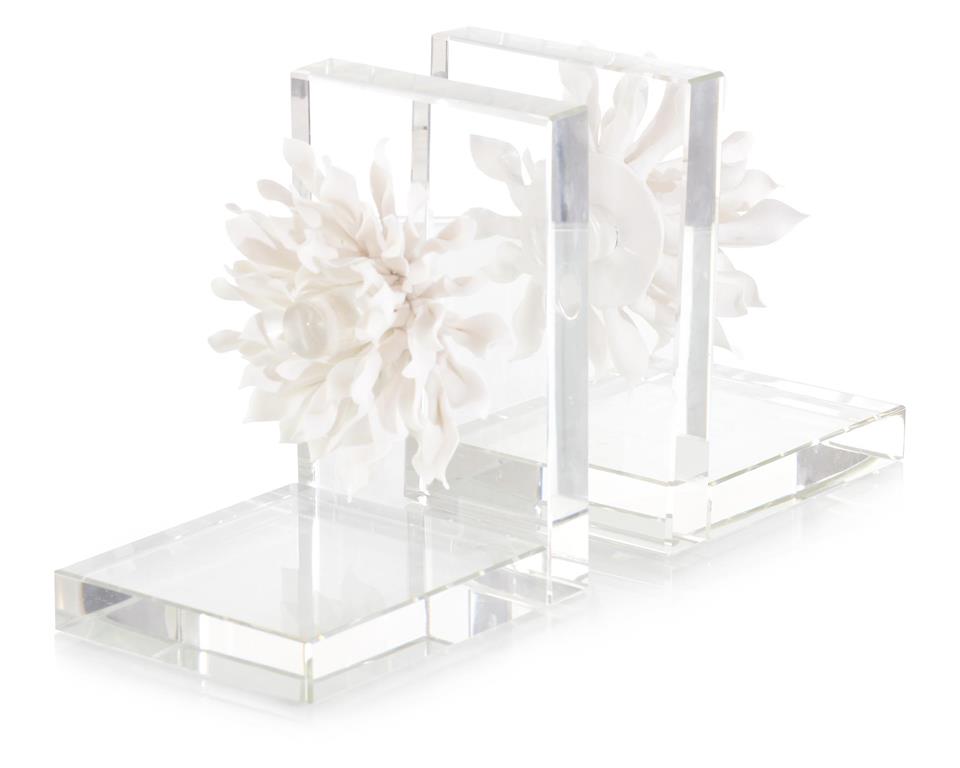 (each) Set of Two Porcelain Petals and Crystal Bookends
