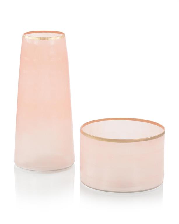 Set of Two Palest of Pink Glass Vases