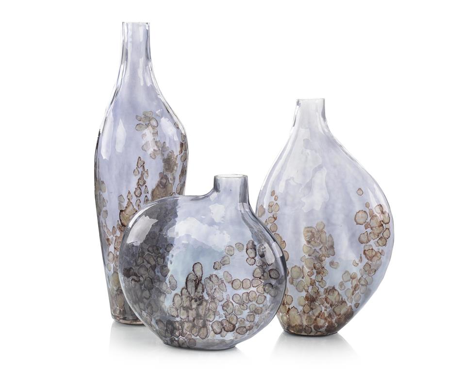 Set of Three Sky-Gray Crackled Glass Vases