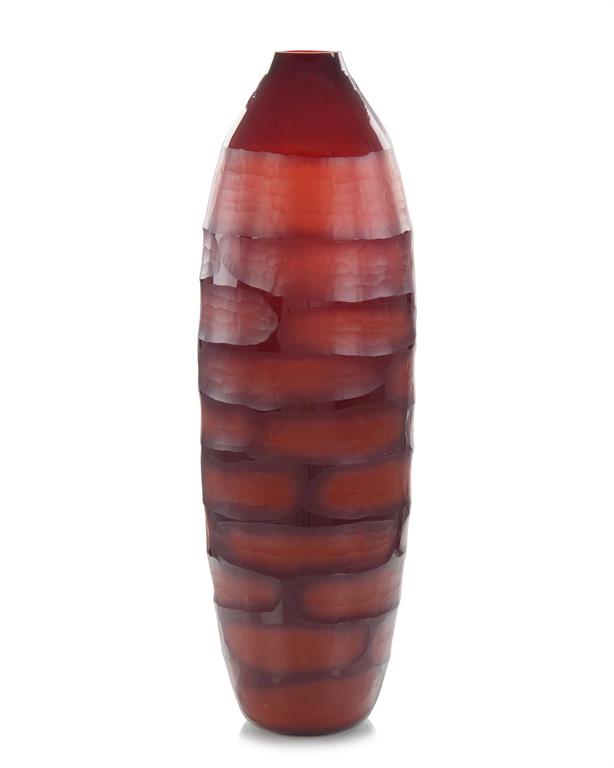 Ruby Red Etched Glass Vase I