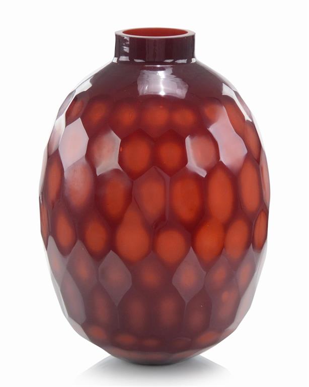 Ruby Red Etched Glass Vase II