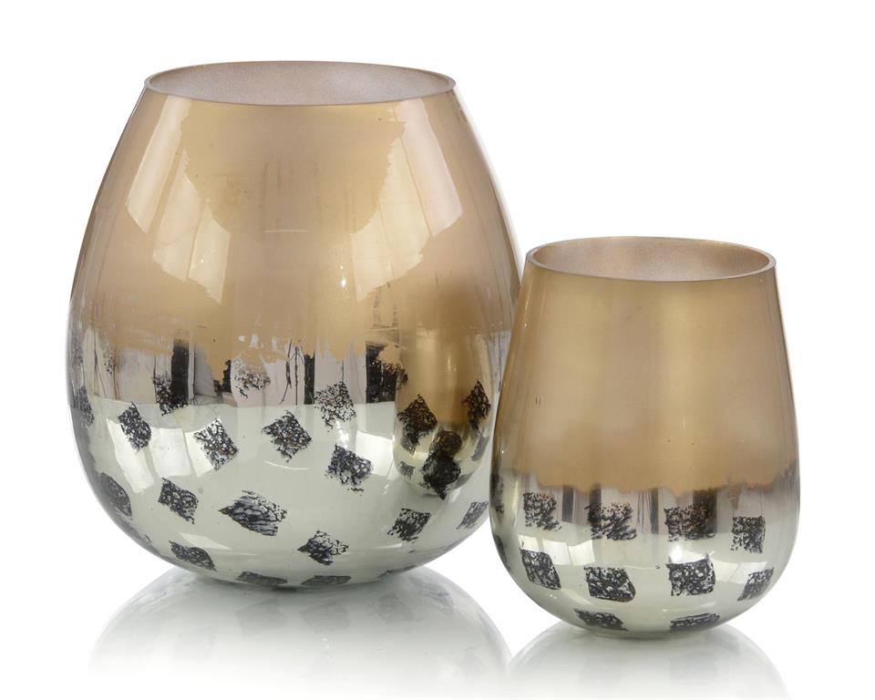 Set of Two Gold and Black Deco Dots Glass Vases