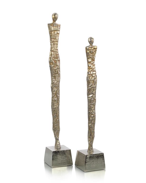 Set of Two Minimalist Art Sculptures in Champagne Finish