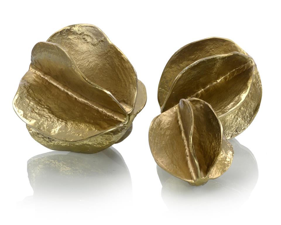 Set of Three Brass Spheres of Flowing Waves