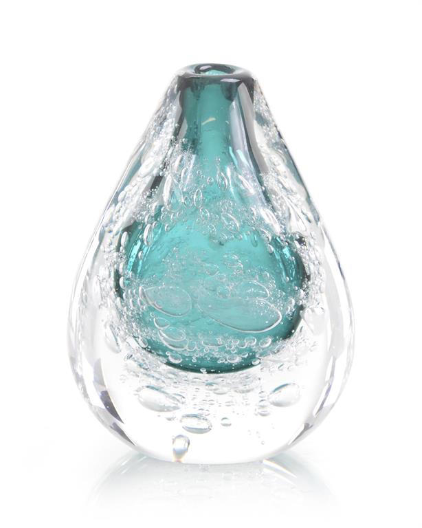 Azure Art Glass Vase with Bubbles