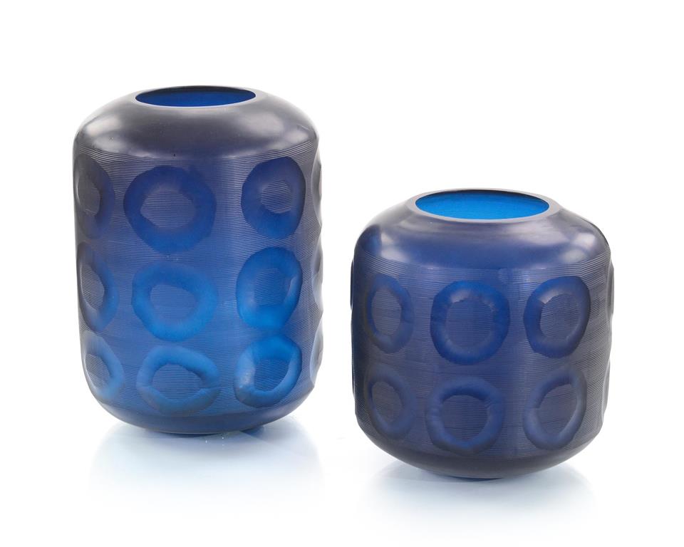 Set of Two Sapphire Blue Glass Vases