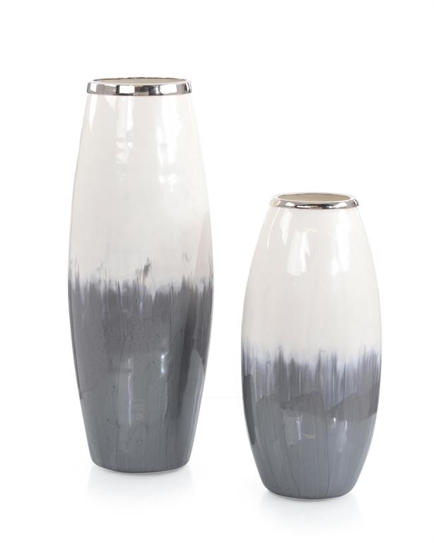 Set of Two Black-and-White Enameled Vases