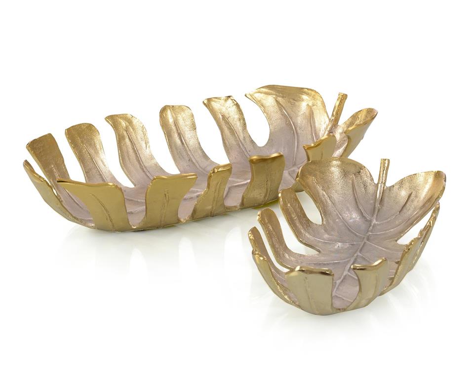 Set of Two Elongated Monstera Leaf Bowls