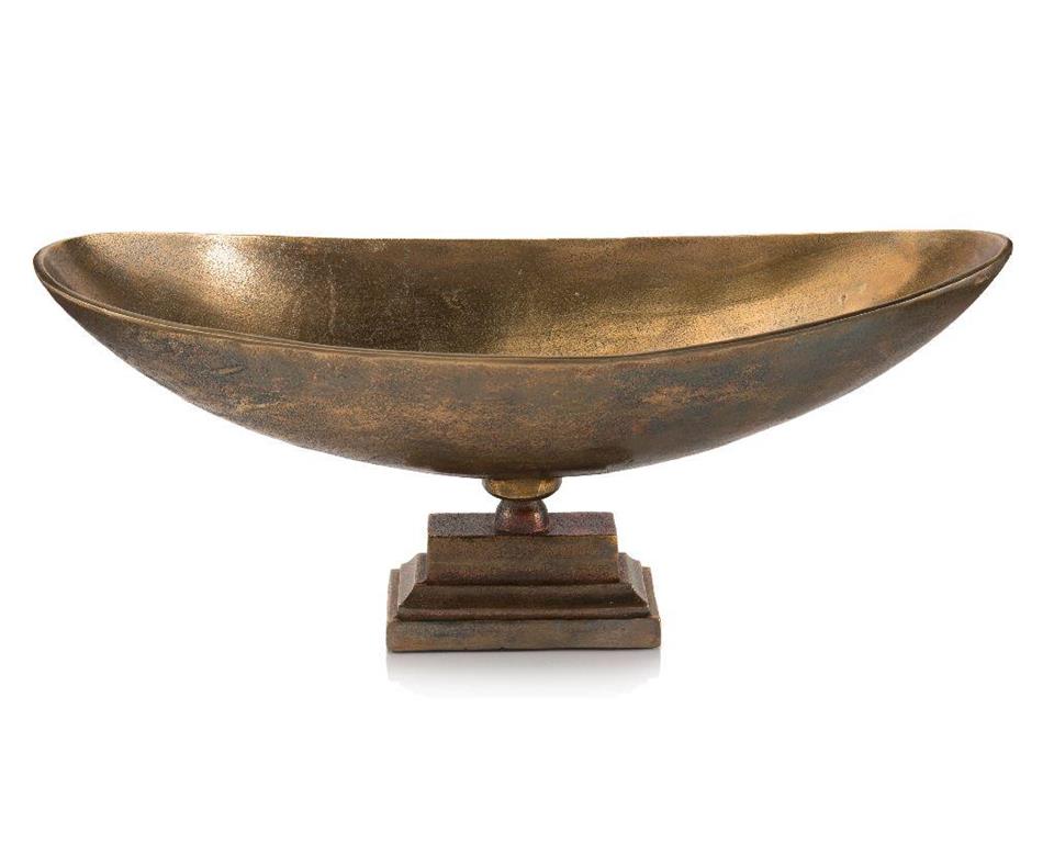 Antique Brass Boat-Shaped Compote