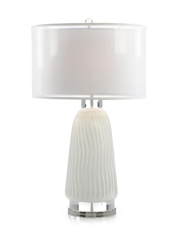 Waves in White Carved Glass Table Lamp