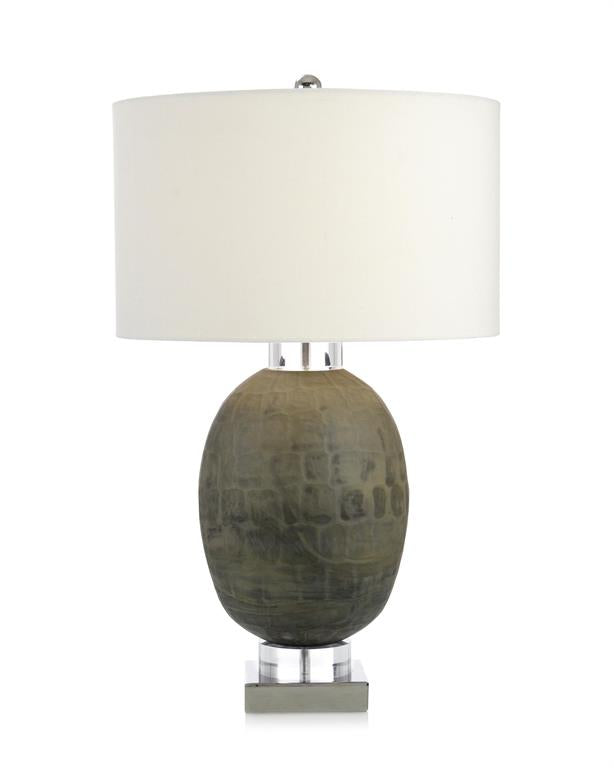 Grey-Green Carved Glass Table Lamp