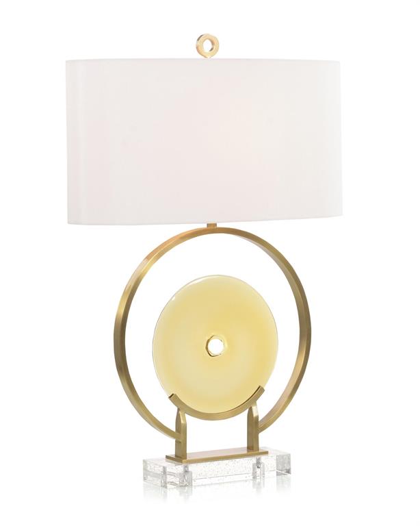 Amber Glass and Brushed Brass Table Lamp