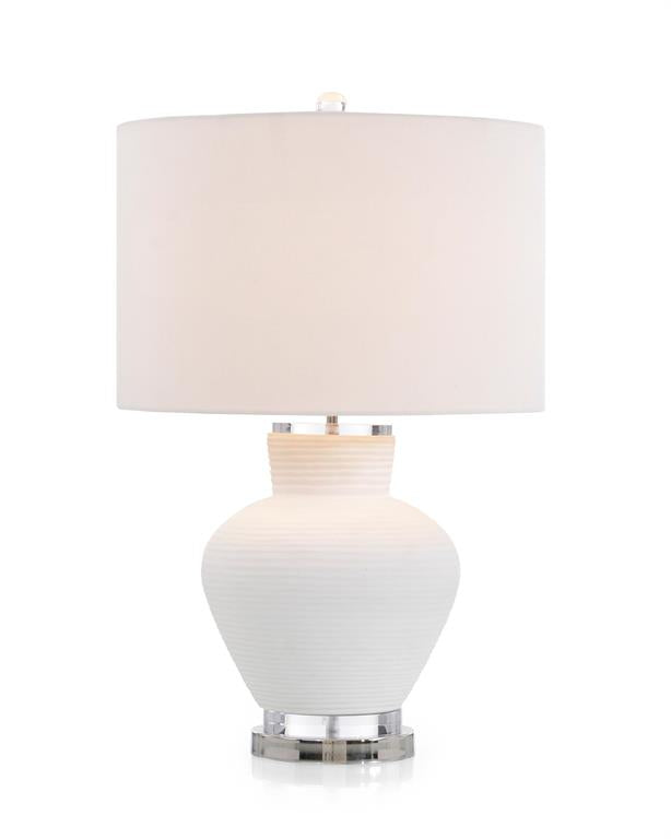 White Ribbed Glass Table Lamp