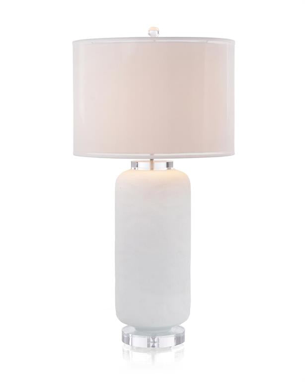 Elongated Chiseled White Glass Table Lamp