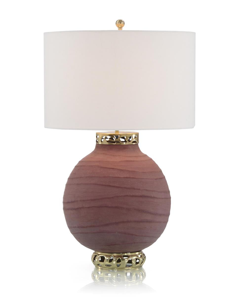 Ruby Red Carved Ceramic Table Lamp