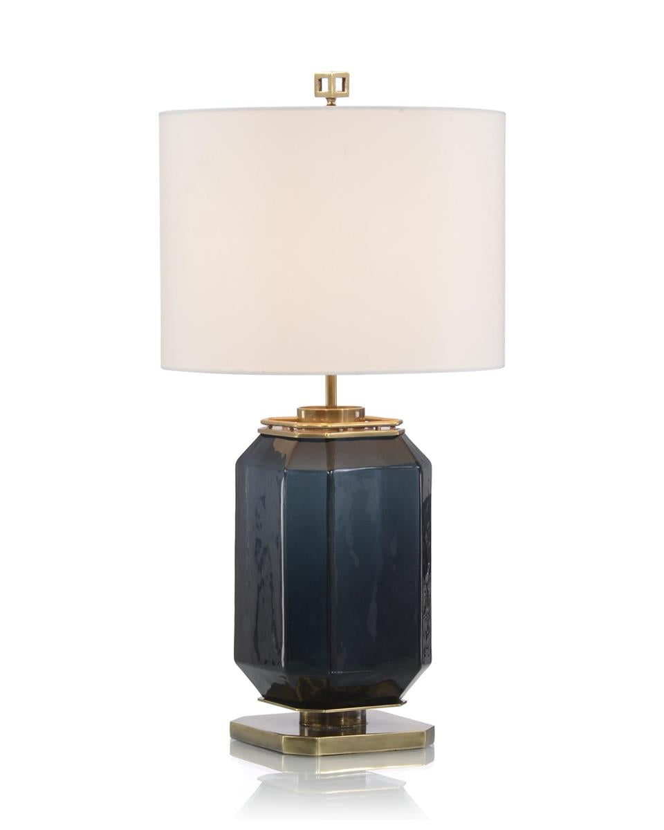 Navy Blue Glass and Brass Table Lamp