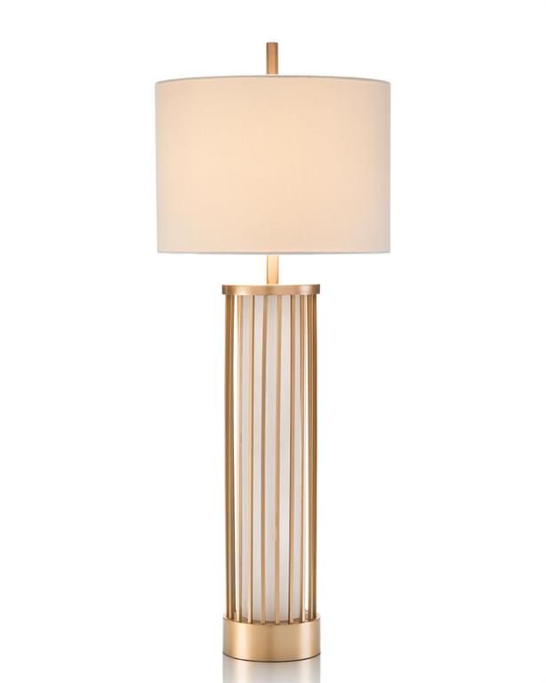 Illuminated Iced Glass and Brass Cage Table Lamp