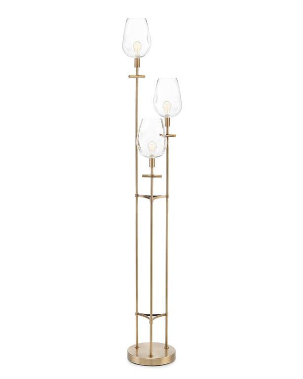 Glass and Brass Tripod Torchiere Floor Lamp