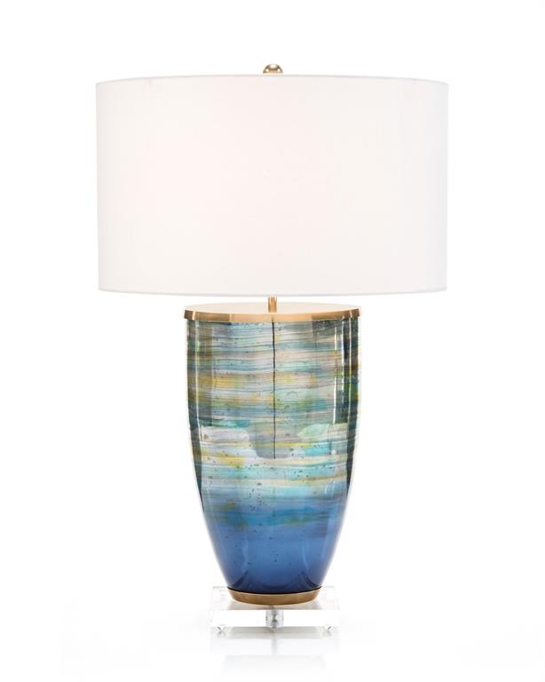 Blue Striated Glass Table Lamp